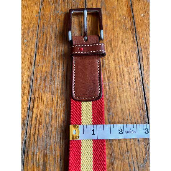PAUL STUART Red/Yellow Stripe Stretch Belt w/Leather Trim Mens sz 42 - Picture 9 of 12